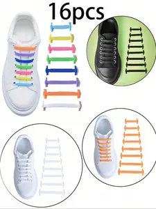 16-Piece Silicone Laces Shoelaces No-Tie Elastic Shoe Straps, Multicolor for Ice Skates Sports Shoes Casual Sneakers