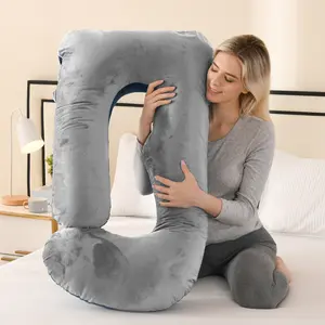 WNDY’S DREAM 41 Inch J-Shaped Pregnancy Pillow for Side Sleeping Full Body Support for Back Belly Hips & Legs Removable Washable Soft Velvet Cover