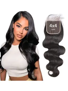Silk Straight Lace Closure 4x4 Free Part  Pre-Plucked with Baby Hair Transparent Lace 100% Human Hair Weave Closure No Tangle Healthy Ends for Women