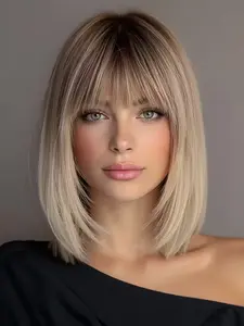 12 Inch Wig, Full Bangs, Heat Resistant Fiber, Straight Hair, Natural Look, Suitable for Daily Use, Casual Wear, Special Occasions