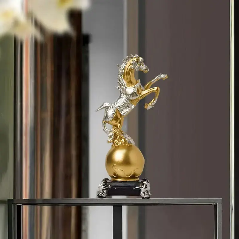 Luxury Horse Statue Decorative Piece, Symbolizing Success, Resin Horse with Ball Base, Ideal for Home and Office Decoration, Resin Sculptures