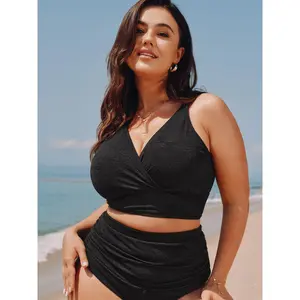 Plus Size Paisley Textured Surplice Neckline Tankini Top, 2026 Summer Turn-Up Pick, M-6X Sizing, Ideal for Mother's Day, Tankini Tops 2026 Summer Vibes Swimweek