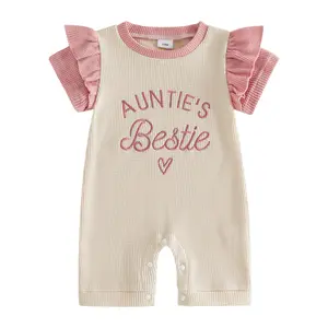 Aunties Bestie Baby Clothes Girl Ruffle Fly Sleeve Romper Waffle Bodysuit Jumpsuit Infant Summer Clothes 0-18M