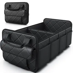 Car Trunk Organizer Black with Black Trim, Quilted Storage Bag with 2 Compartments, Foldable Cargo Organizer for Car with Large Capacity for Tools, Groceries and Emergency Supplies, Portable Car Storage Box for SUV, Truck and Sedan