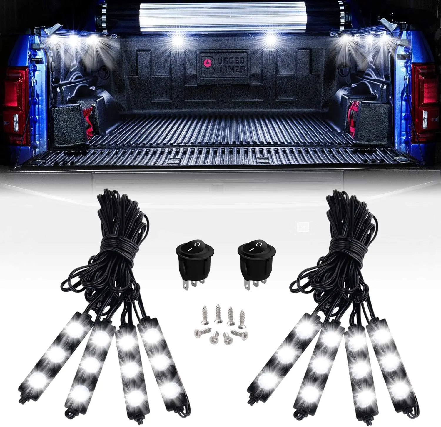 Nilight  8PCS 24LED Rock Light for Cargo Truck Pickup Bed Off Road Under Car Side Marker LED Rock Lighting Kit w/Switch White#springtok, Led Car Ambient Light, Underglow Car