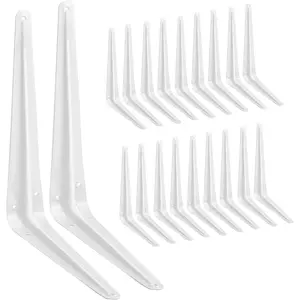 20 Pack Shelf Brackets 12 Inches White, Heavy Duty Steel Metal L Brackets for Shelves, J Brackets Wall Angel Corner Brace for  Board