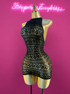 Sexy High Elasticity Fishnet Bodycon Dress, Hollow Out Design, Slim-Fitting Beach Vacation Skirt, All Seasons Casual Style