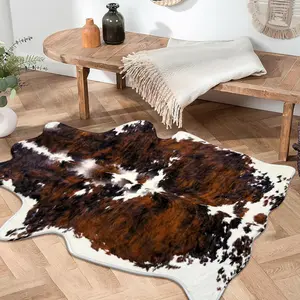 1pc Western Natural Cow-Print Faux-Wool Area Rug｜Fast-Dry Fade-Proof for Entry-Kitchen-Sofa-Study, Multi-Size Gift, Animal Print Rug