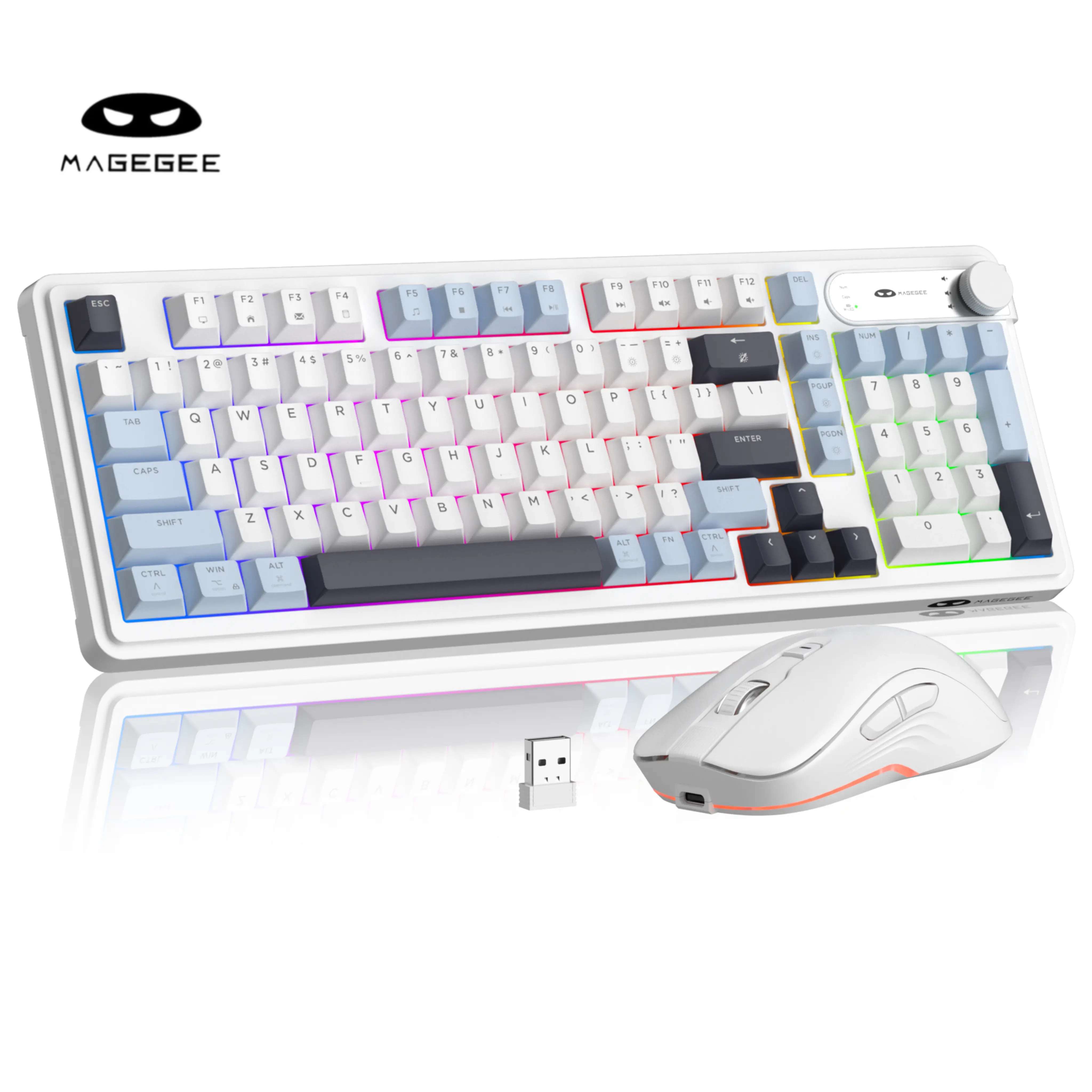 MAGEGEE GK960 Rechargeable Wireless Keyboard and Mouse Combo, 2.4GHz Tech Connection, Gorgeous RGB Backlight, Knob Design, Charging Function, Smart Sleep Mode, Suitable for Gaming & Office Use,back to school,back to school haul