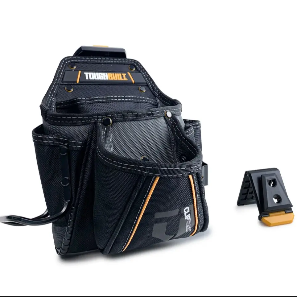 1pc TOUGHBUILT Builder 1680D Heavy-Duty Construction Tool Pouch with Tool Pockets, Rugged ClipTech Hub & Hammer Loop - Black Polyester Tool Storage for Job Sites Tool Bag Tool Organizing Bag Tool Organizer TBL-CT-401