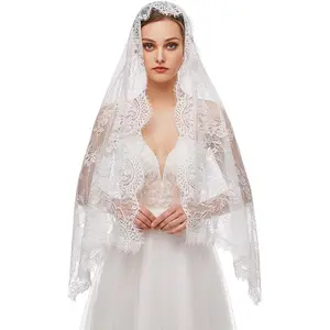 Lace Mantilla Veil Vintage Floral Lace Scarf Triangle Wedding Veil White Chapel Veils Catholic Mass Church