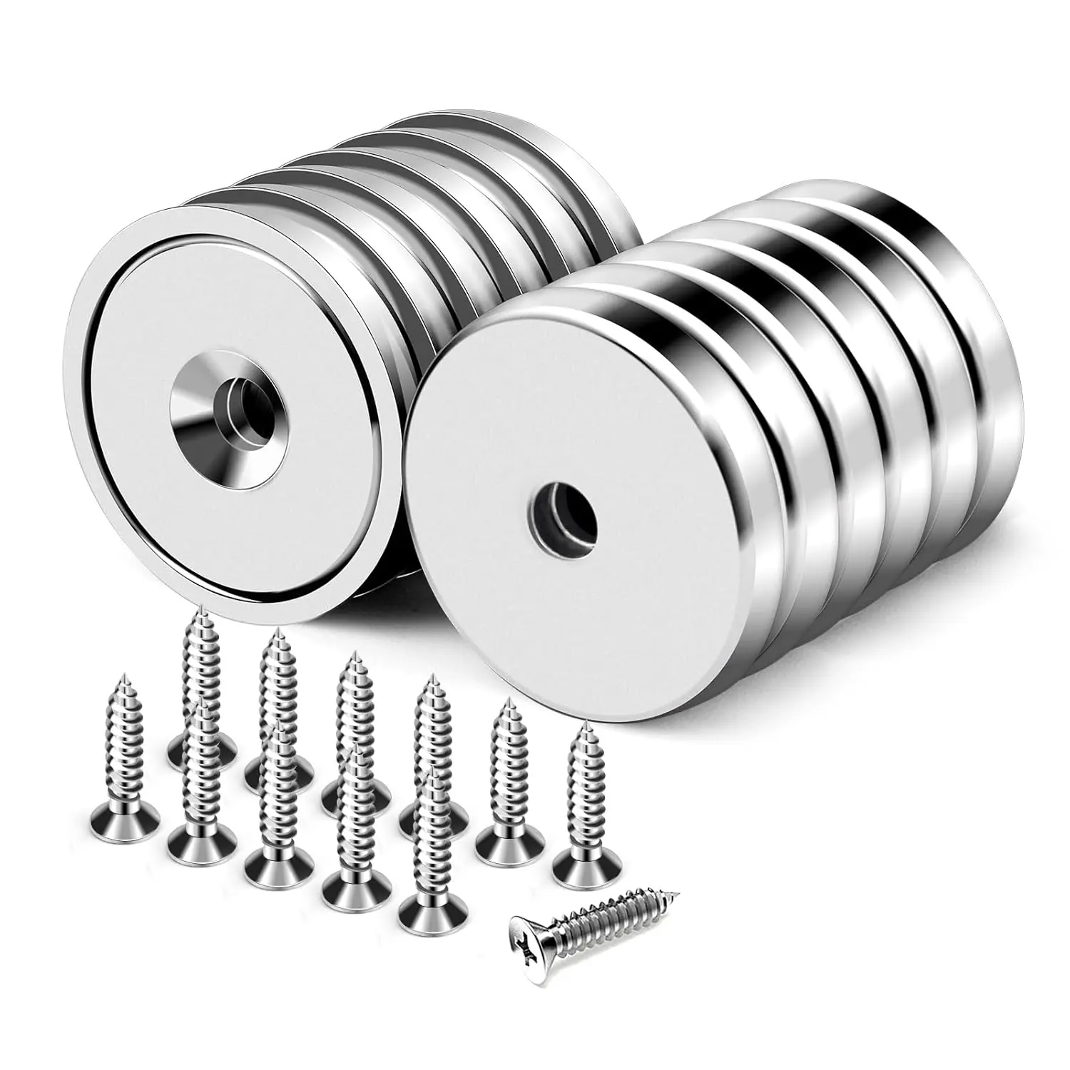 60LBS Strong Neodymium Round Base Cup Magnets (12-Pack, 0.98in Dia) with Heavy Duty Countersunk Hole, Stainless Screws for Fishing, Home, Business, Lifting, Schools, Office, Craft, Rare Earth Magnets