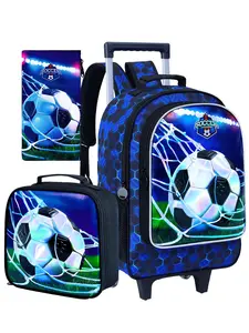 3PCS Rolling Backpack for Boys, Roller Wheeled Bookbag - Wheeled Elementary School Bag - Soccer Backpack School Backpacks