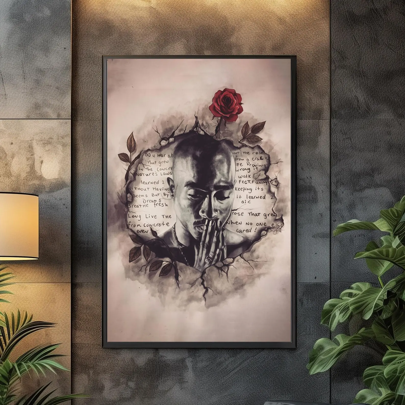 [NO FRAME] Tupac Shakur Rose Poster, The Rose That Grew From Concrete Quote Wall Art, Hip Hop Legend Decor, Gift for Music Lovers