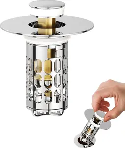 Upgraded Bathroom Sink Stopper – Universal Pop-Up Drain Plug with Anti-Clog Hair Catcher, Durable Stainless Steel & Silicone Seal, Fits Standard 1.1-1.5 Inch Sink Drains, Silver