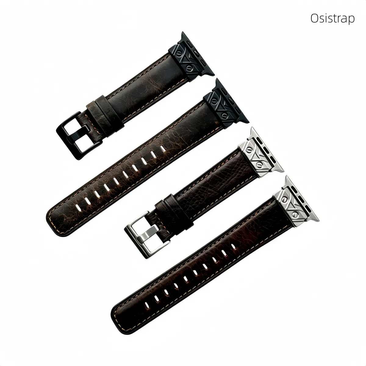Osistrap Vintage Genuine Leather Watch Band Compatible with Apple Watch 38/40/41/42/44/45/46/49mm, Series 1–11, SE & Ultra, Rugged Metal Connector Strap for Men, Business, Outdoor & Daily Wear