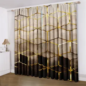 Geometric Gradient Pattern Curtain, 2 Counts/set Modern Simple Blackout Curtain, Home Decoration Curtain, Window Drapes for Home Living Room Bedroom Decor