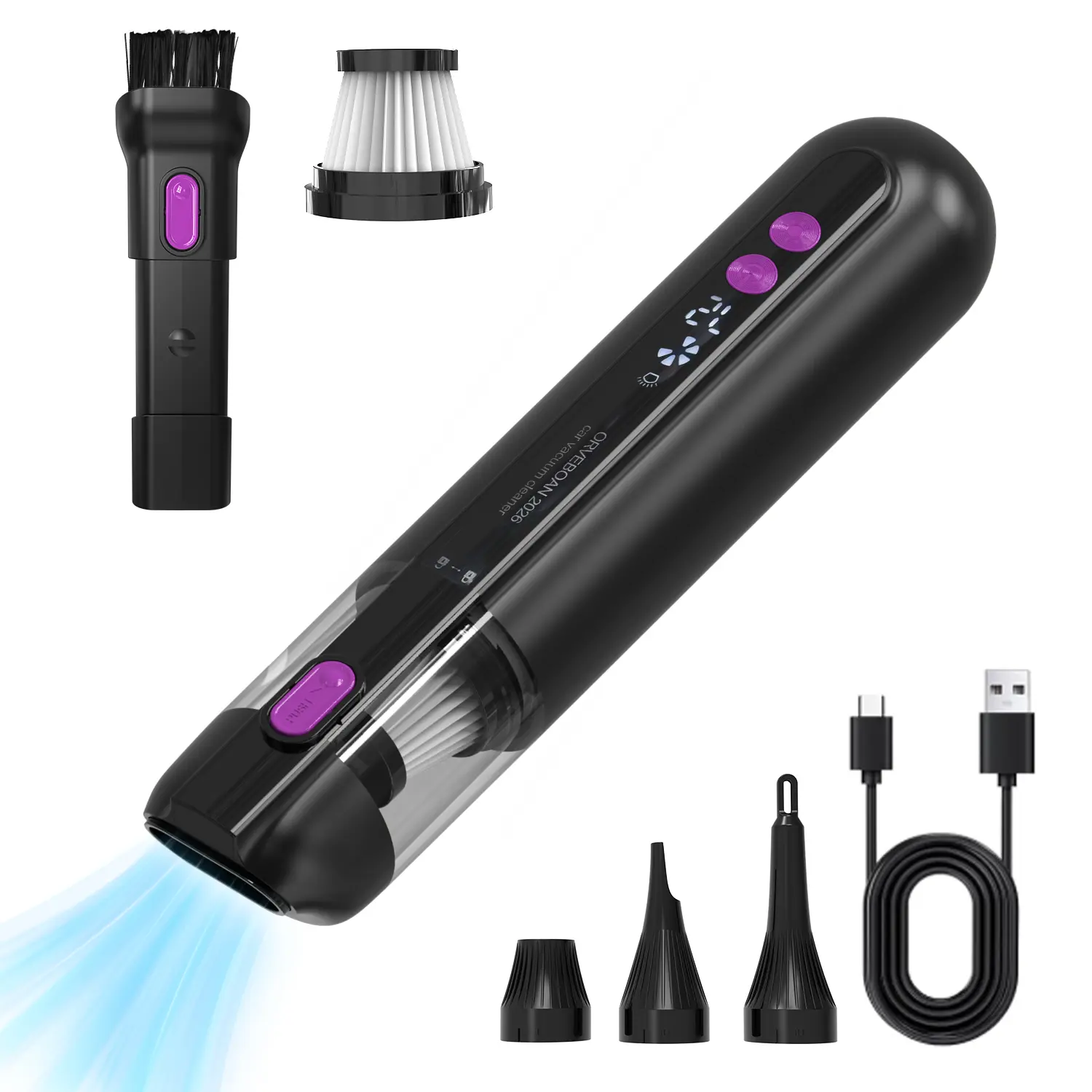Portable Cordless Car Vacuum, 4-in-1 Mini Handheld Vacuum Cleaner with 15000Pa Powerful Suction, Type-C Charging, 2 Suction Modes, Ultra-Light for Car, Home