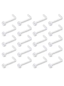 20Pcs 20Gauge L Shaped Design Clear Nose Studs 2mm Flat Top Bioflex Plastic Nose Piercing Retainer fpr Work Surgery Back to School Nose Studs Nostril Piercing Jewelry