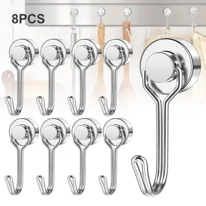 Mini 8 Pcs Heavy Duty Magnetic Hooks Swivel Swing Magnetic Hook Strong Neodymium Magnet Hooks for Hanging, Perfect for Refrigerator and Other Magnetic Surfaces