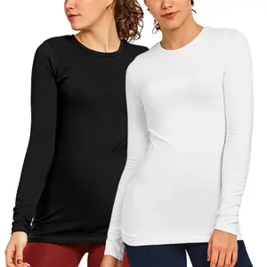 2 Pack Women’s T-Shirts Long Sleeve Cotton Crew Neck Classic Fit Solid Tee Regular S-XL Workout Breathable Casual Comfort Top Womenswear Streetwear
