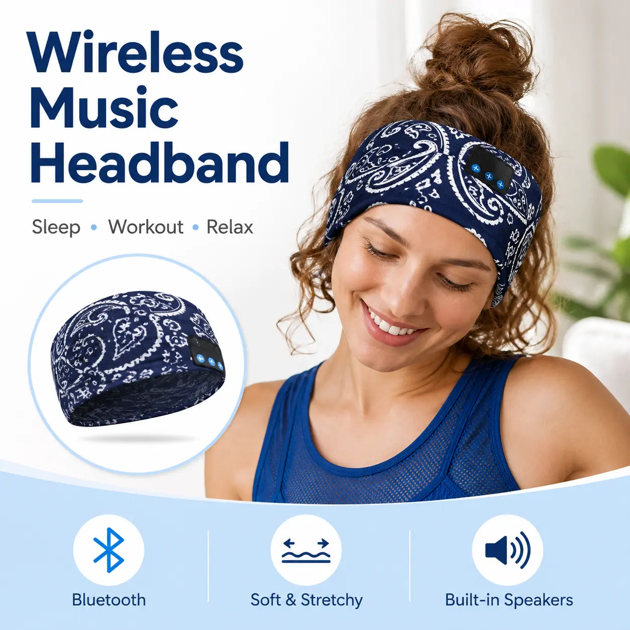 Bluetooth Sleep Headband Headphones Earbuds Wireless Rechargeable USB Rechargeable for Side Sleepers Running Music Calls Gaming Workout Travel Content Creation