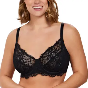LIVE HSIA Sunflower Plus Size Floral Lace Unlined Unpadded Breathable Comfort Women Underwire Minimalist Bra Womenswear Basic