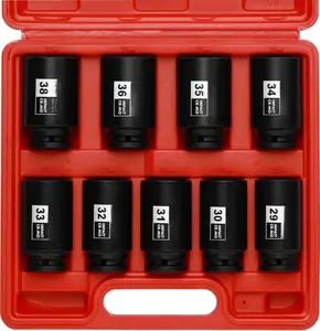 large socket set 1/2- Inch Drive Deep Spindle Axle Nut Impact Socket Set, 6 Point, CR-MO, Metric, 29mm-38mm, 9- 1/2" Dr. Deep Impact Socket Set