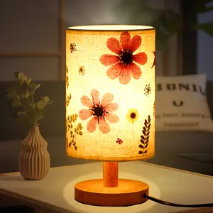 Dried Flower LED Table Lamp, Mothers Day Multi-Way Dimmable Natural Pressed Flower Desk Lamp with Wooden Stand, Perfect for Bedroom, Living Room, Office