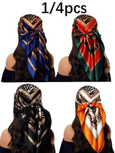 1/4 piece set women's leopard print design headscarf, large size square scarf 35.43*35.43 inches, sun protection, square scarf, decorative scarf, warm, Leopard Print Headwrap, Thin Woven Polyester