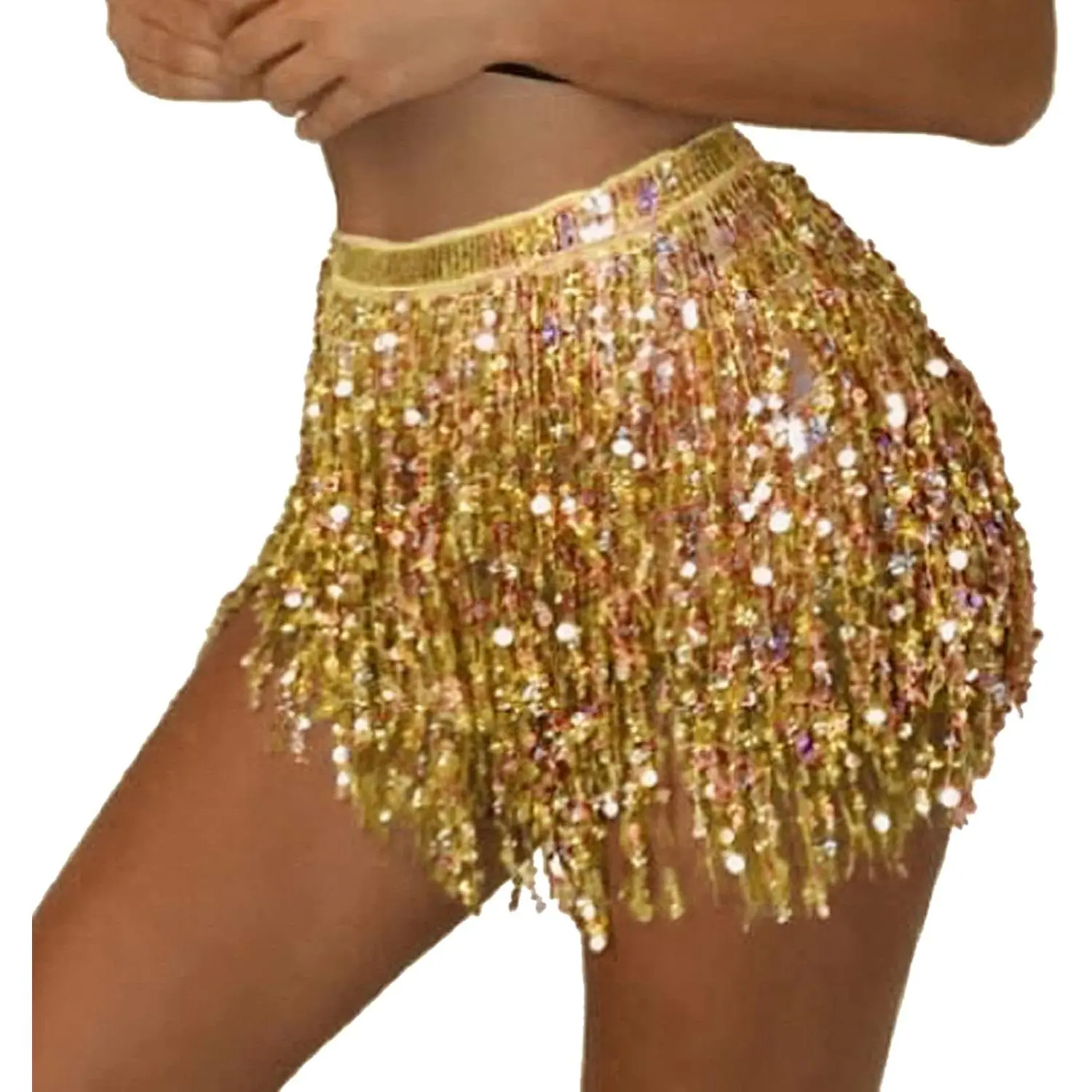 Women's Sequin Tassel Skirts Rave Fringe  Scarf for Festival