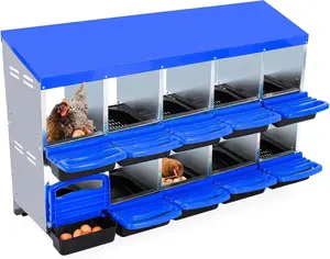 Chicken Nesting Boxes, 10 Hole Metal Chicken Laying Box with with Removable Trays and Roll Out Egg Collection for Chicken Coop, Blue