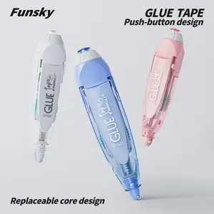 Glue tape, push-type, refillable pen-shaped design.Set includes 3 main bodies + 10 refills.Perfect for journaling,kids' crafts and office use.