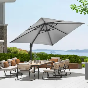 Square Canopy Manual Crank Patio Umbrella with Cross Base, No Lights, Small Roman Style Outdoor Market Umbrella for Garden Patio Deck
