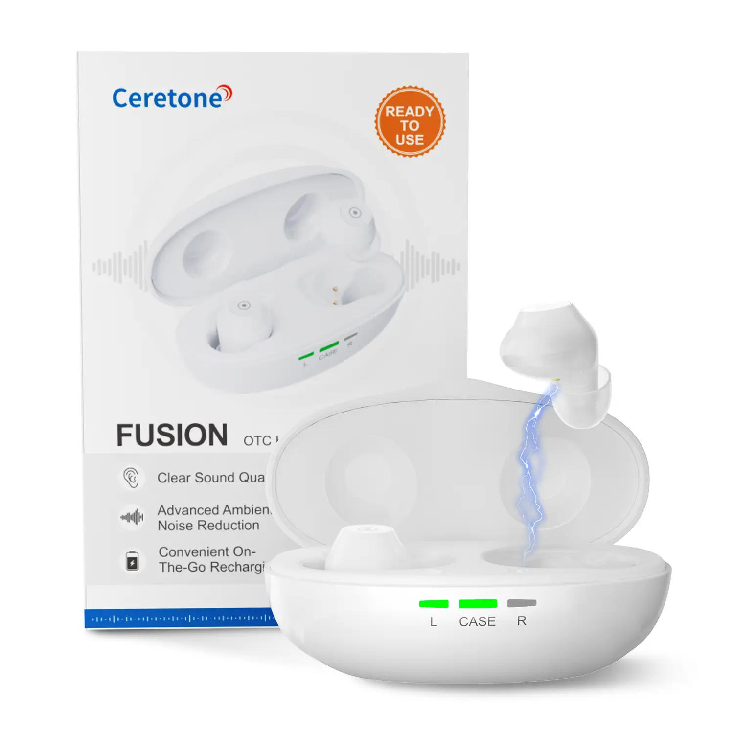 Ceretone Fusion Hearing Aids Rechargeable (OTC), Adults Hearing Amplifiers with Easy Volume Control, 75H Portable Charging Case SummerFinds