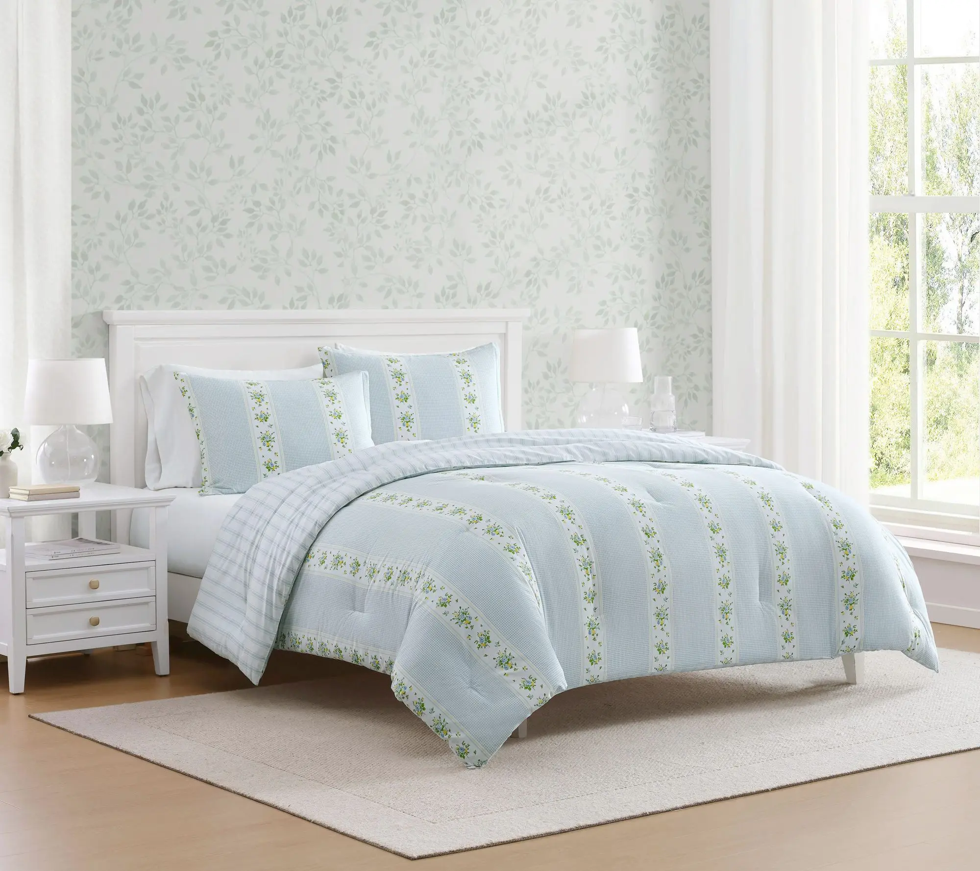 Martha Stewart Annabelle Stripe Blue King Comforter Set
