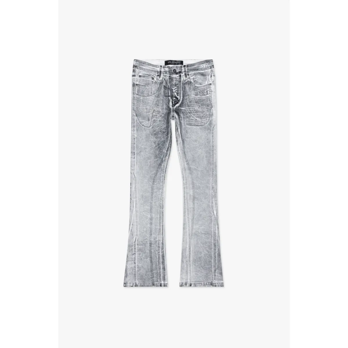 Men's Slim Fit Stretch Cotton Flare Jeans - Textured, Distressed, Waxed Denim Menswear (White, Black)