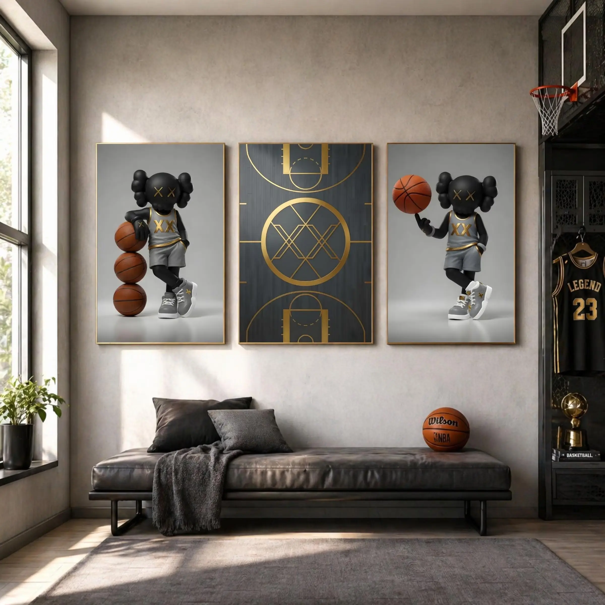 Kaws Basketball Poster Set of 3 Wall Art - HypeBeast Sports Decor for Teen Boy Bedrooms, Gaming Rooms