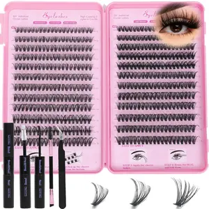 Lash Clusters Kit, Eyelash Clusters Individual Lash Extension Kit 480 Pcs D Curl Fluffy Wispy False Eyelashes Extensions Thin Band with Bond Seal Tweezers Brush Removers (30D+40D KIT 9-16mm)