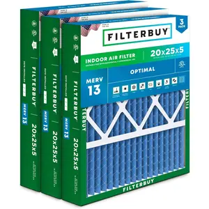 Filterbuy 20x25x5 Air Filter (3-Pack), Pleated MERV 13 Optimal Defense HVAC AC Furnace Air Filters for Honeywell FC100A1037, Lennox X6673, Carrier, and More