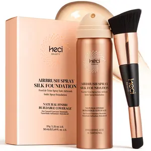 Magic Minerals AirBrush Foundation with ​Nanoscale Powder​ - HECI BEAUTY Flawless Finish Makeup,Silk Airbrush Spray & Kabuki Brush - Anti-Aging Ingredients for Smooth Radiant Skin,Light Meuium Sand