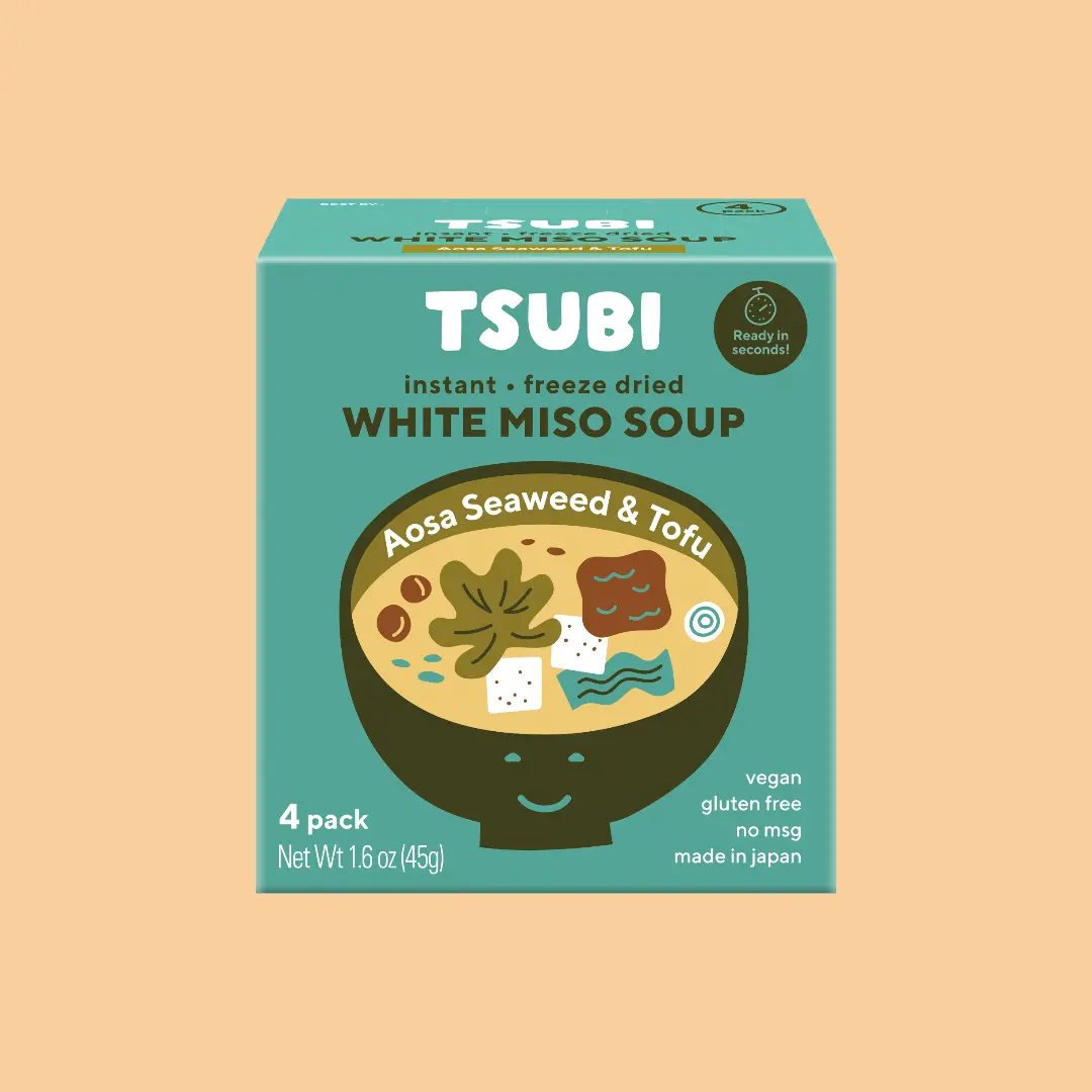 Tsubi Soup Instant Japanese Freeze-Dried White Miso Soup Packets, with Aosa Seaweed & Tofu - 3 Packets