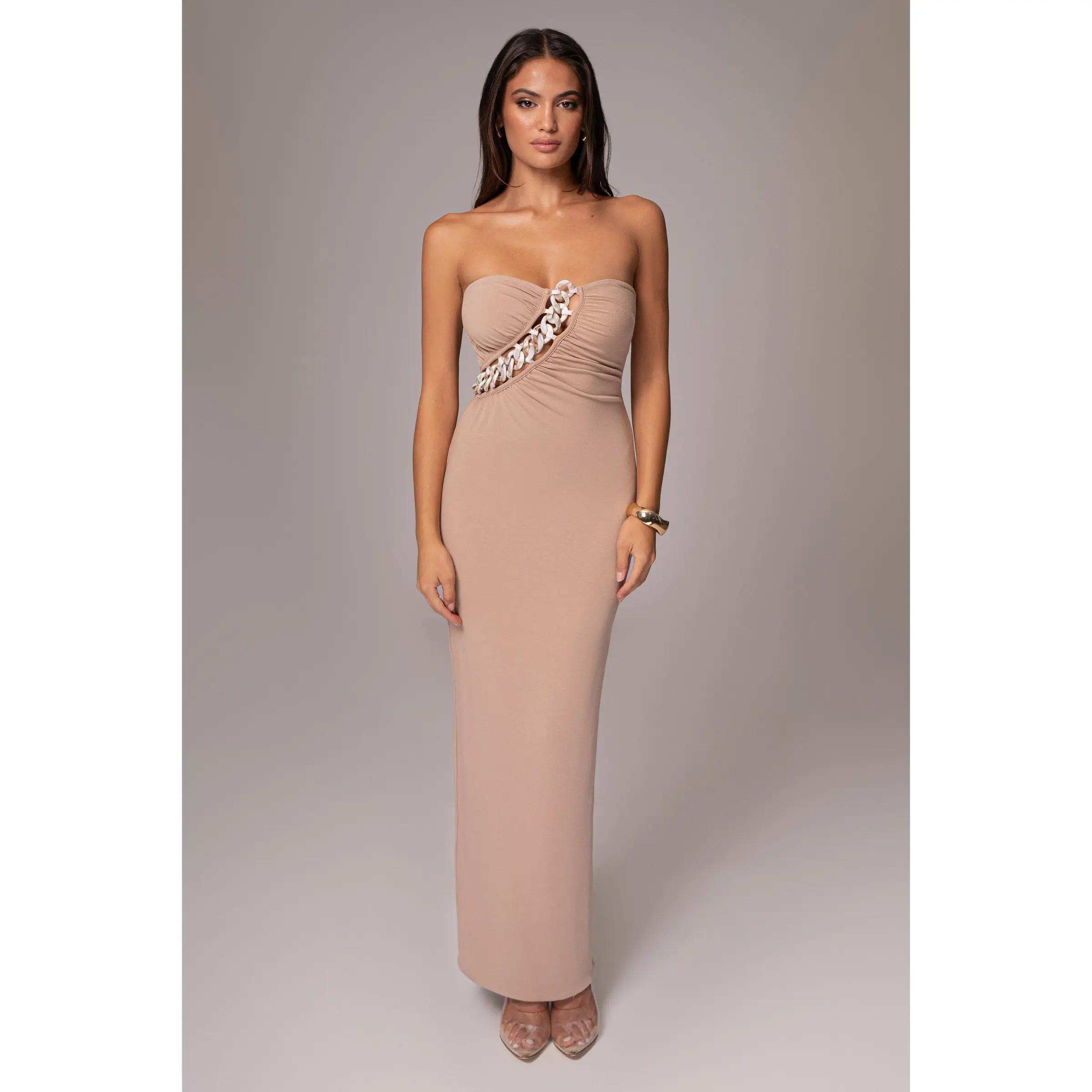 Beige Clarisse One Shoulder Dress