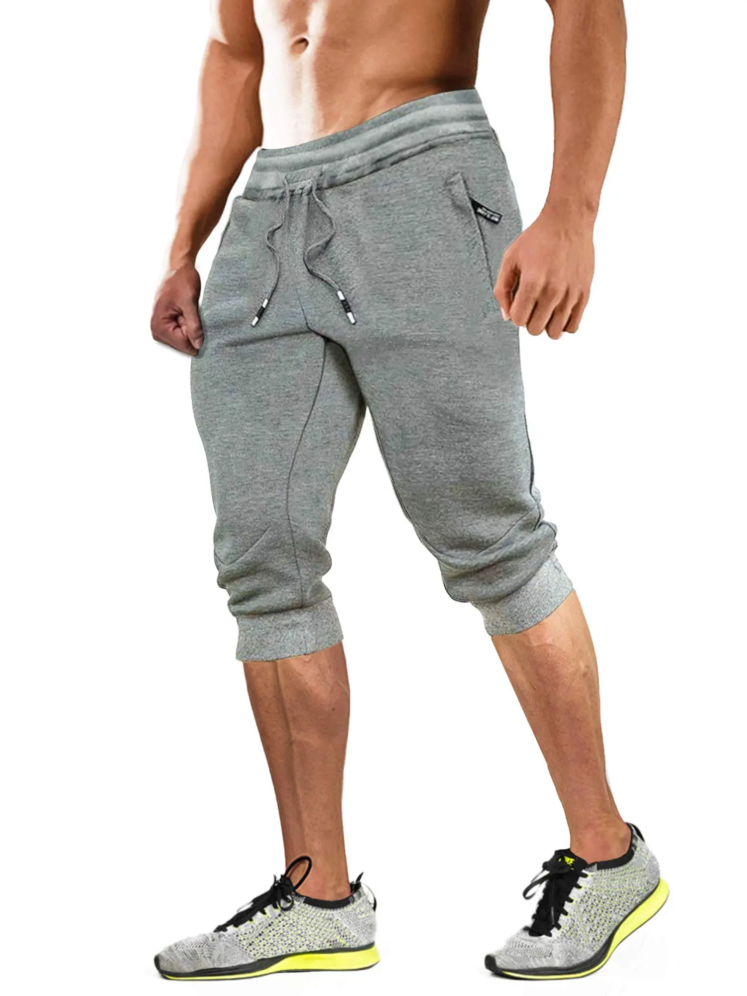 MAGCOMSEN Men's 3/4 Capri Joggers, Active Fitted Cut Cotton Blend Athleisure Pants with 2 Front Zippered Pockets for Gym Workouts, Athleisure Casual Bottoms, Mensfashion, Rib‑Knit Cuff Ease