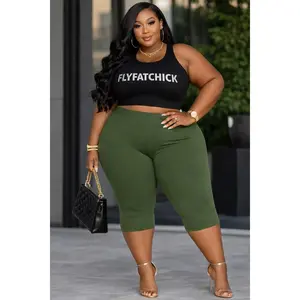PLUS SIZE Cotton Capri Leggings-OLIVE