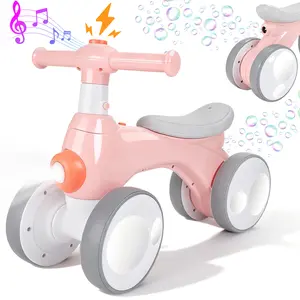 Electric Lighting Balance Bike, Kids Balance Bike with Music, Lights, Bubble Machine, 4 Wheels Pedal-Less Boys Ride on Toys Pre-School First Riding on Toys Girls Christmas Gifts