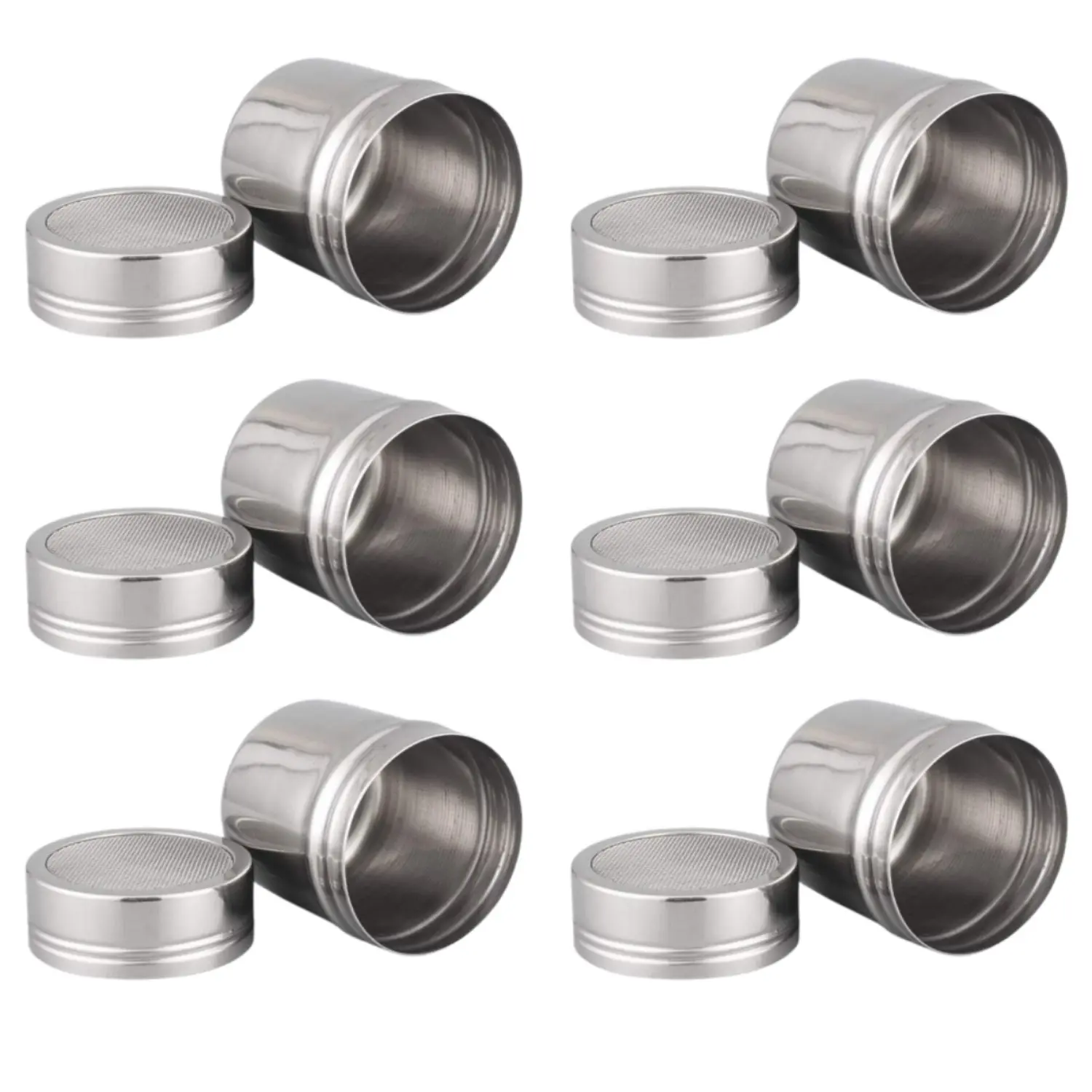 6Pcs 6 Oz Sturdy Stainless Steel Kitchen Powder Shakers with Lid & Fine Mesh Cover, Reusable for Baking Soda, Cocoa, Home Improvement Even Spreading, Great for Desserts