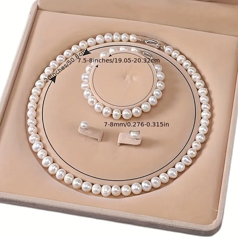 Women's Freshwater Aquaculture Pearl 3-Piece Mosaic Jewelry Set - Necklace, Bracelet, Earrings - Fashion Costume Accessory for Party Gifting