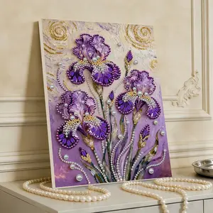 A framed pearl and diamond painting set | Floral pattern, acrylic paint canvas, suitable for wall decoration in living rooms, bedrooms, and studies; a great choice for Christmas, New Year's, and birthday gifts.