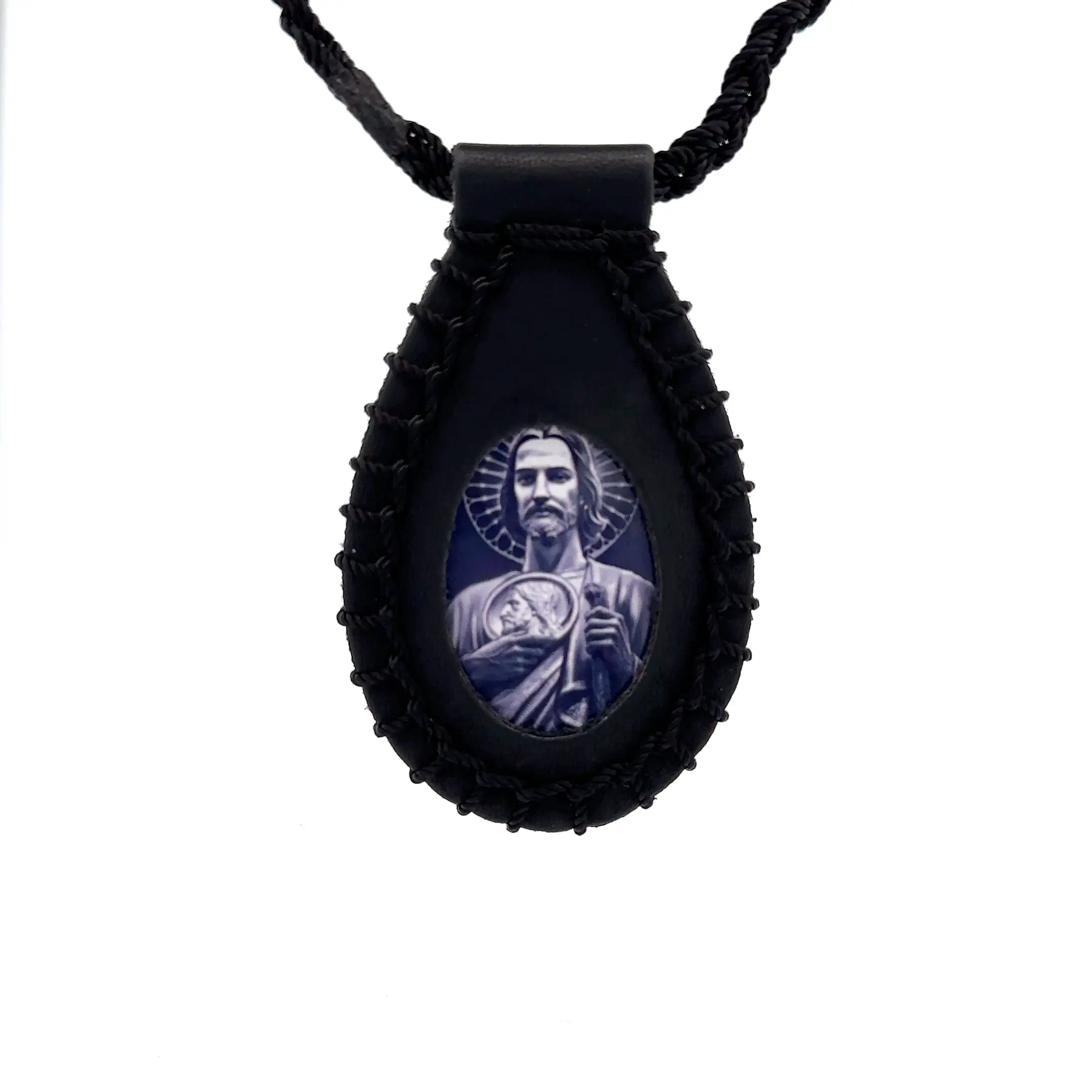 St Jude Black Leather Scapular Necklace